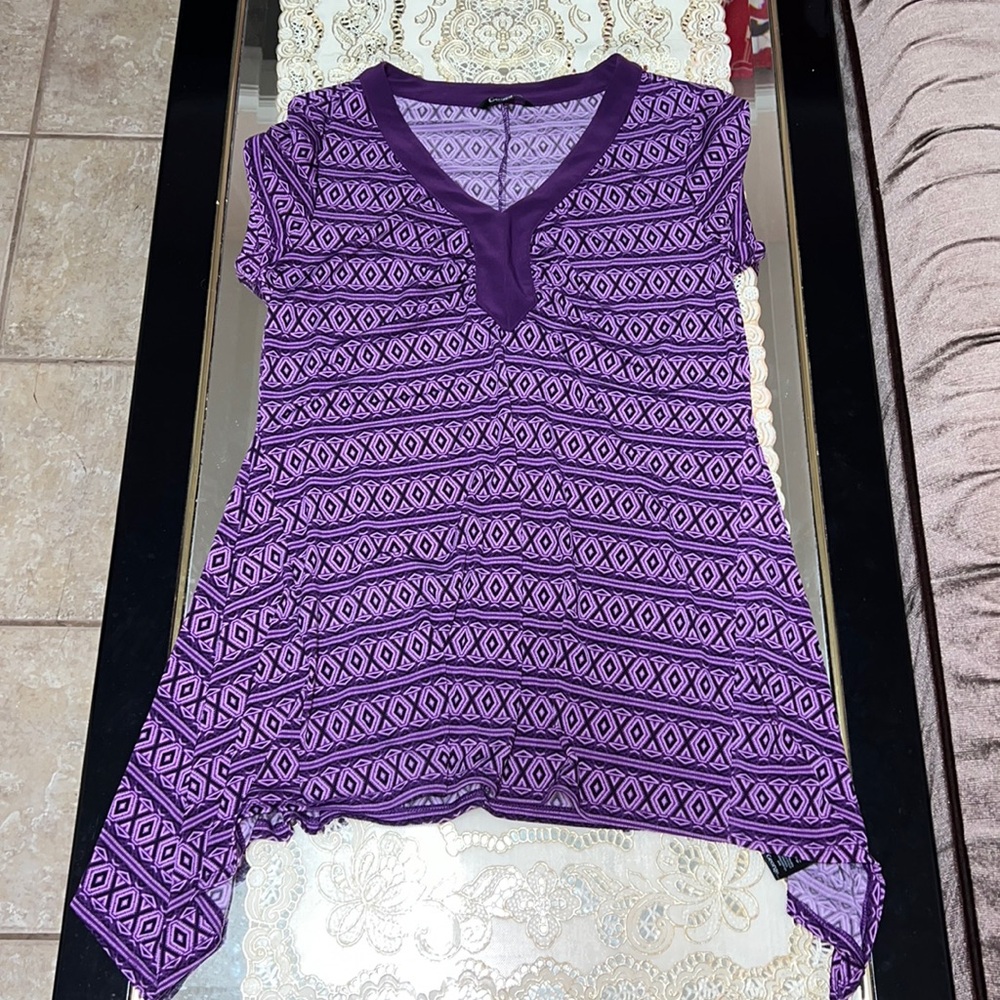George purple short sleeved blouse with tribal pattern